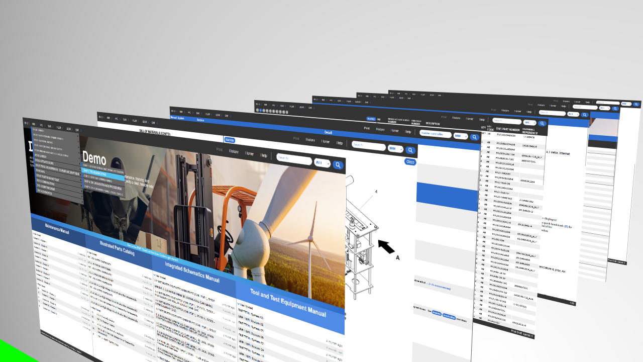 IETM procedure view with linked steps, figures, and parts callouts